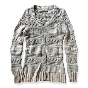 Anthropologie Sleeping on Snow Angora Rabbit Hair Cable Knit Zip Cardigan